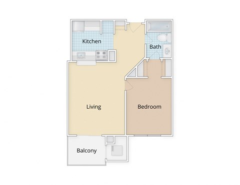 Floor plan for 1 bed, 1 bath, 625 sqft